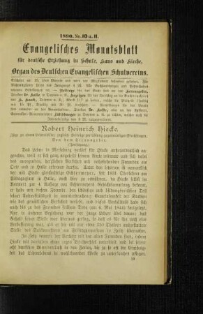 Robert Heinrich Hiecke : Züge zu einem Lebensbilde ; zugleich Beiträge zur Lösung gegenwärtiger Streitfragen ; (Fortsetzung)