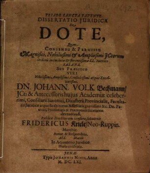 Dissertatio Iuridica De Dote