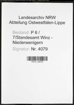 Sterberegister Standesamt Winz - Niederwengern