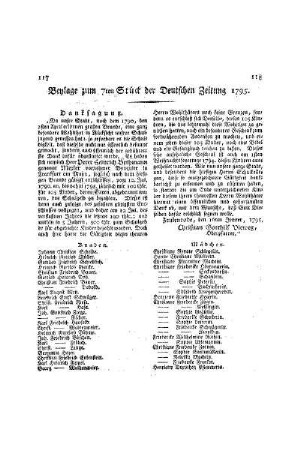 Beylage zum 7ten Stück der Deutschen Zeitung 1795