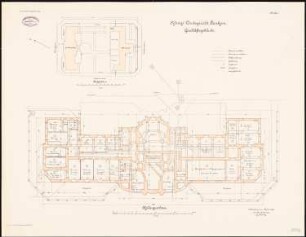 Amtsgericht, Berlin-Pankow: Lageplan 1:500 Grundriss Kellergeschoss 1:100