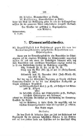Unzulässigkeit des Rechtswegs gegen die von der Verwaltungsbehörde ausgestellte Repartition von Schulabgaben : [V. Elementarschulwesen]