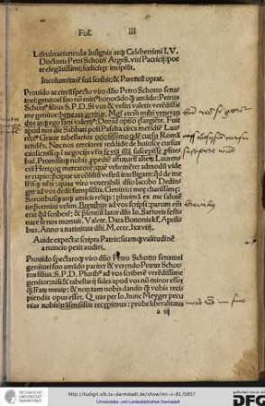 Lucubratiuncular insignis atque celeberrimi I.V. docgtoris Petri Schotti Argentinensus viri patricii, poete elegantissimi, foeliciter incipiunt.