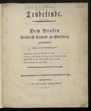 Teudelinde : Dem Grafen Friedrich Leopold zu Stolberg gewidmet