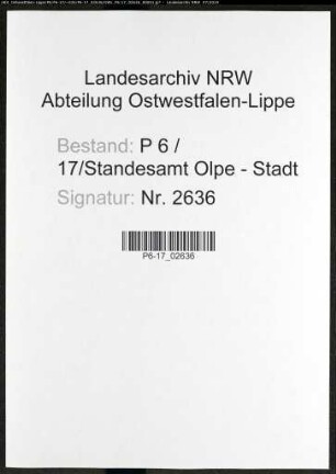 Sterberegister Standesamt Olpe-Stadt