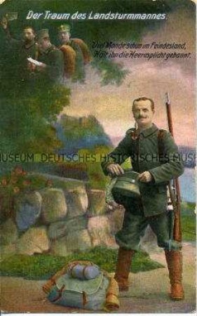 Postkarte mit Soldatenmotiv und Spruch