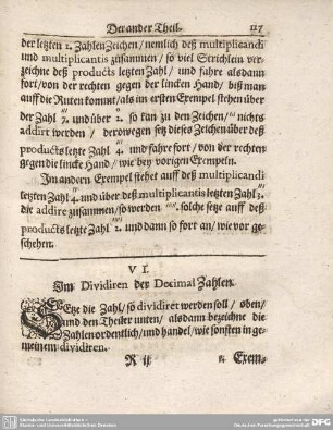 VI. Im Dividiren der Decimal Zahlen.