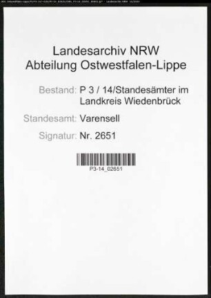 Sterberegister Standesamt Varensell