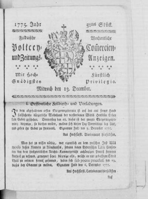50tes Stück, Ausgabe vom 13. December 1775