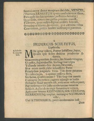 I. Fridericus Scultetus, Lipsiensis.