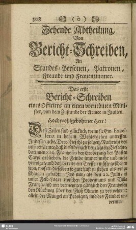 Zehende Abtheilung, Von Bericht-Schreiben, An Standes-Personen, Patronen, Freunde und Frauenzimmer