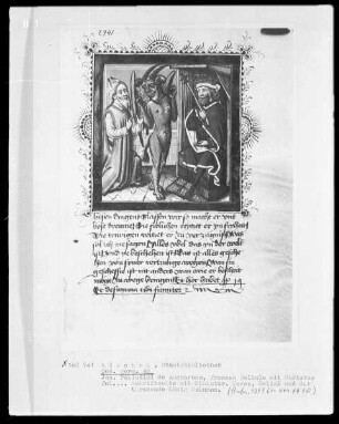 Jacobus Palladini de Anacharano, Prozeß des Teufels Belial mit Christus; der 'Grüne Teufel' — Moses, Belial, und König Salomon