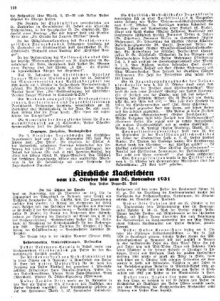Kirchliche Nachrichten : vom 12. Oktober bis zum 26. November 1931