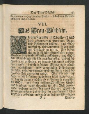 VIII. Das Trau-Büchlein
