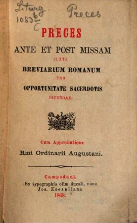 Preces ante et post missam juxta breviarium Romanum pro opportunitate sacerdotis dicendae