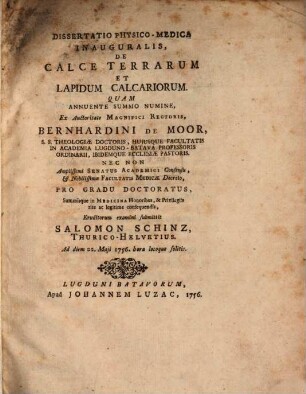 Diss. phys. med. inaug. de calce terrarum et lapidum calcariorum