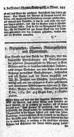 7. Naturlehre, Chymie, Naturgeschichte und Mineralogie.