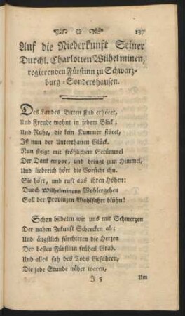 Auf die Niederkunft Ihrer Durchl. der regierenden Fürstinn zu Schwarzburg-Sondershausen