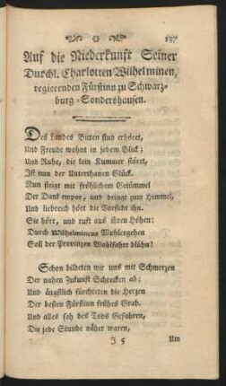Auf die Niederkunft Ihrer Durchl. der regierenden Fürstinn zu Schwarzburg-Sondershausen