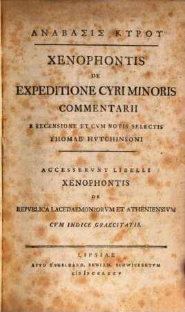Anabasis Kyru : = Xenophontis De Expeditione Cyri Minoris Commentarii