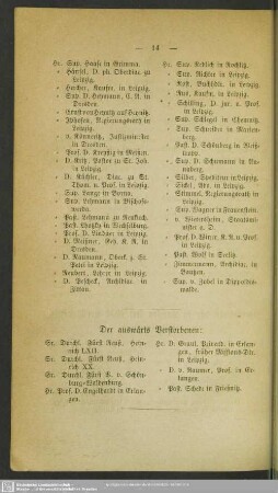 [Verzeichniß] Der auswärts Verstorbenen