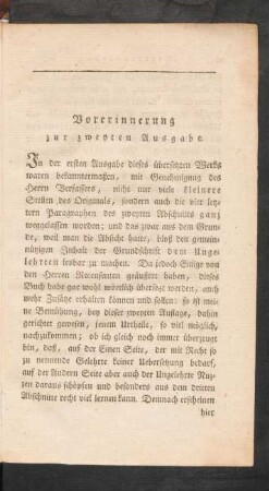 Vorerinnerung zur zweyten Ausgabe.