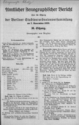 Sitzung 38, 7. November 1929