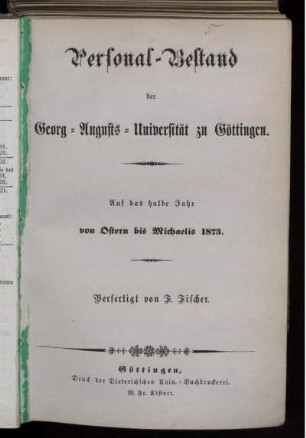 SS 1873: Personal-Bestand der Georg-Augusts-Universität zu Göttingen