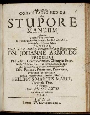 Consultatio Medica De Stupore Manuum
