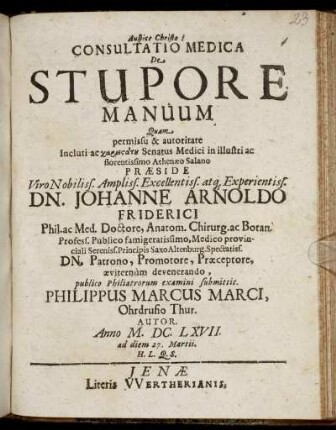 Consultatio Medica De Stupore Manuum