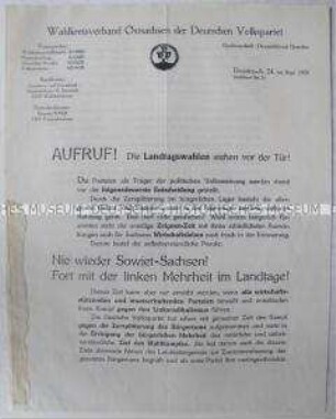 Rundschreiben der DVP Ostsachsen mit dem Aufruf zu den Landtagswahlen 1926