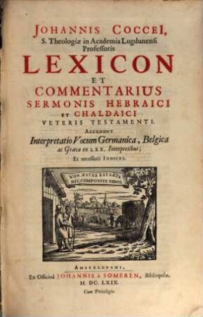 Lexicon et commentarius Sermonis hebraici et chaldaici Veteris Testamenti