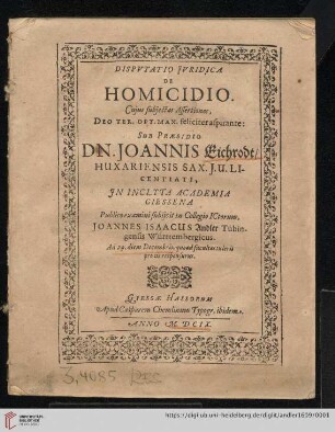 Disputatio Jvridica De Homicidio