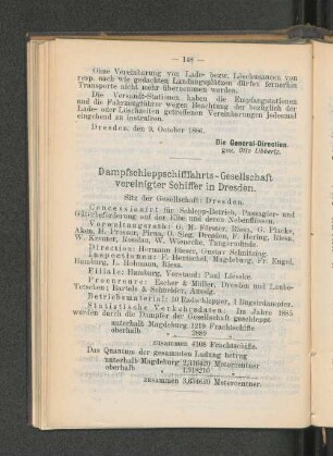 Dampfschleppschifffahrts-Gesellschaft vereinigter Schiffer in Dresden.