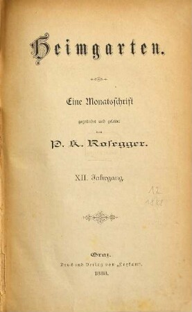 Heimgarten : eine Monatsschrift. 12. 1888