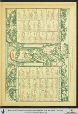Gratisbeilage: Wandkalender Namenstage 1904.