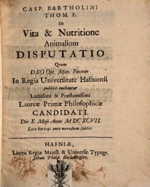 De vita et nutritione animalium disputatio