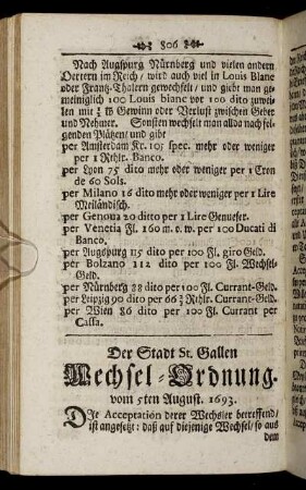 Der Stadt St. Gallen Wechsel- Ordnung.