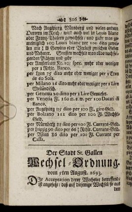 Der Stadt St. Gallen Wechsel- Ordnung.