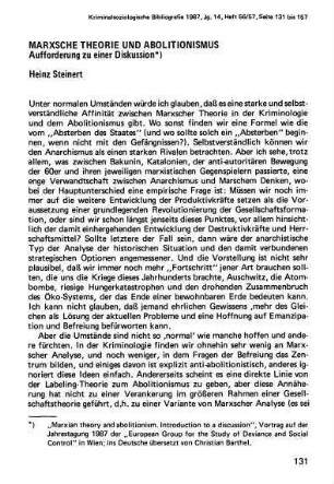 131-158, Marxsche Theorie und Abolitionismus. Aufforderung zu einer Diskussion