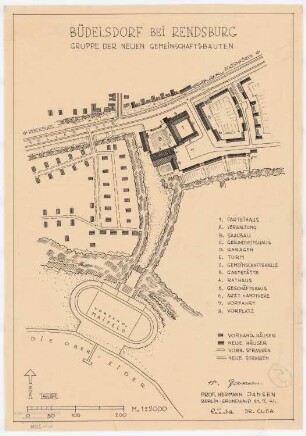 Bebauungsplan Büdelsdorf bei Rendsburg: Lageplan der neuen Gemeinschaftsbauten 1:2000