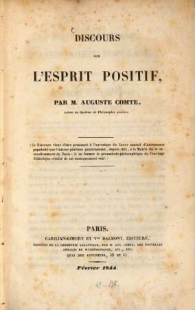 Discours sur l'esprit positif