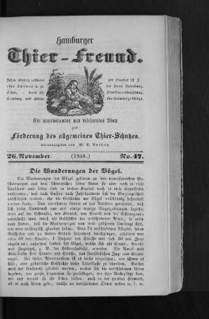 Hamburger Thier-Freund. 26. November. (1858.) No. 47.