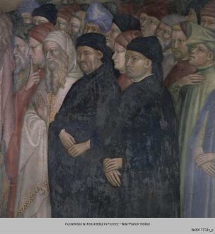 Szenen aus dem Leben Johannes des Täufers, Kreuzigung und Madonna mit verschiedenen Heiligen : Taufe Christi