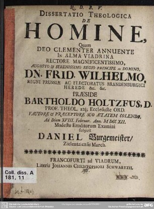 Dissertatio Theologica De Homine