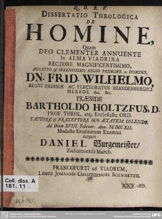 Dissertatio Theologica De Homine
