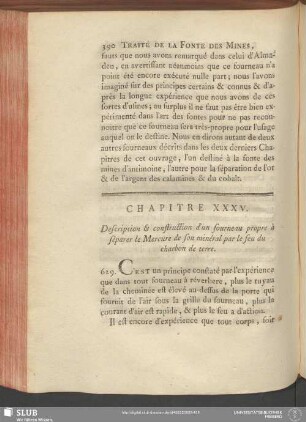 Chapitre XXXV. Description & construction d'un fourneau propre à séparer le Mercure de son minéral par le feu du charbon de terre