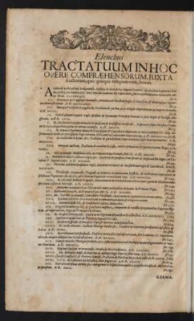 Elenchus Tractatuum In Hoc Opere Compraehensorum, Iuxta Auctorum [...]