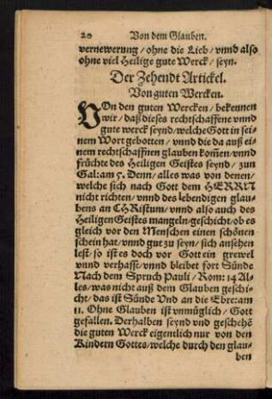 Der Zehendt Artickel. Von guten Wercken.