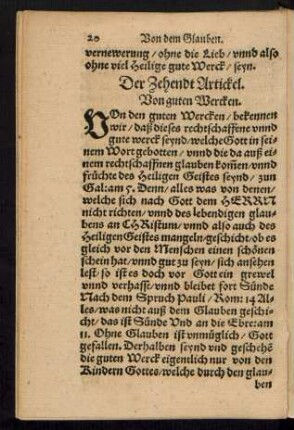 Der Zehendt Artickel. Von guten Wercken.
